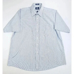 Stafford Size 17.5 Wrinkle Free Men's Blue White Pinstripe Short Sleeve Shirt